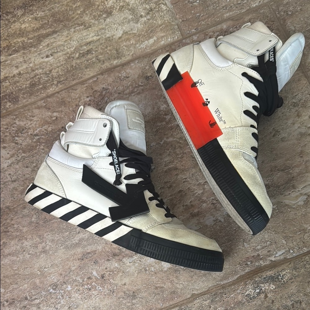 Off-White High-Top Sneakers - Cream, Black, and Orange